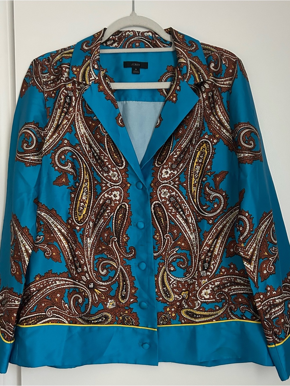 J. Crew Teal and Brown Paisley Button-Front Jacket